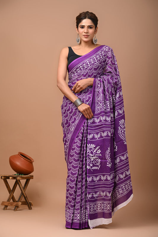 Bagru Block Print Cotton mulmul Sarees Style 45