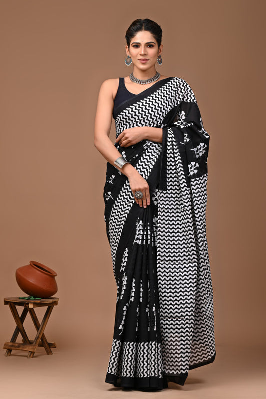Bagru Block Print Cotton mulmul Sarees Style 49