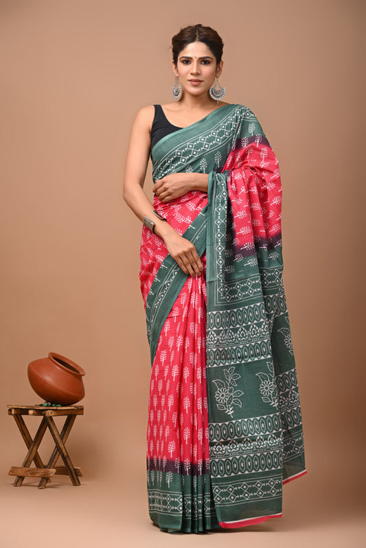 Bagru Block Print Cotton mulmul Sarees Style 50
