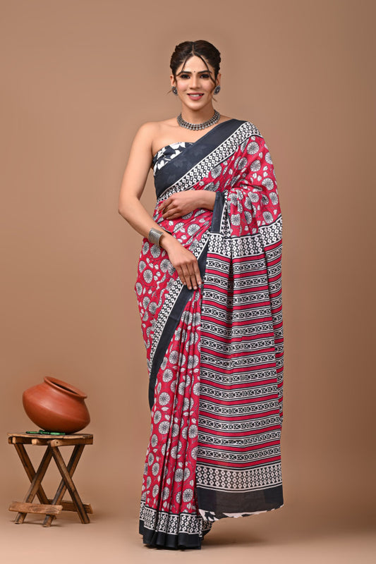 Bagru Block Print Cotton mulmul Sarees Style 53