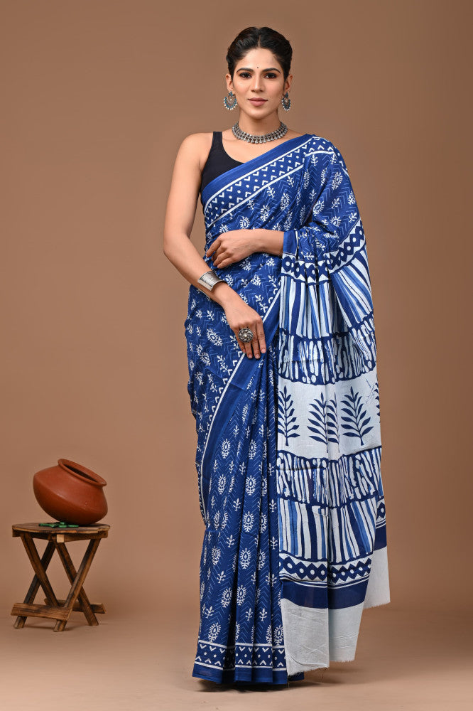 Bagru Block Print Cotton mulmul Sarees Style 55