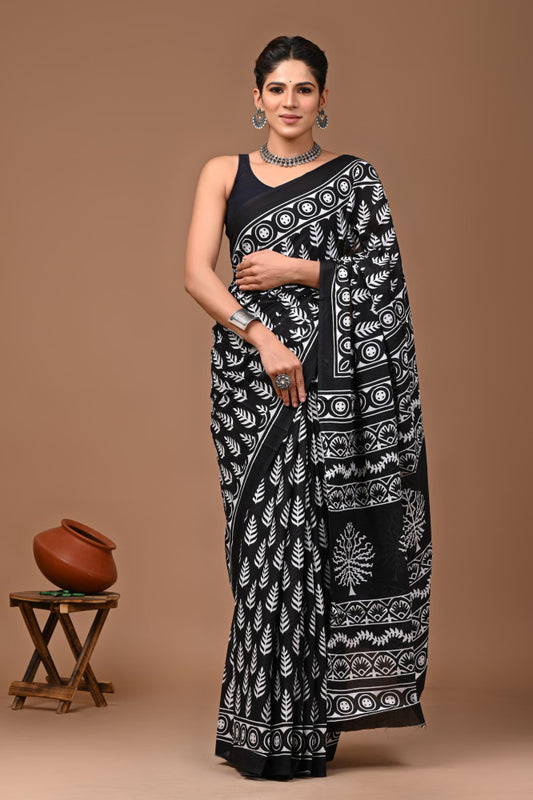 Bagru Block Print Cotton mulmul Sarees Style 56