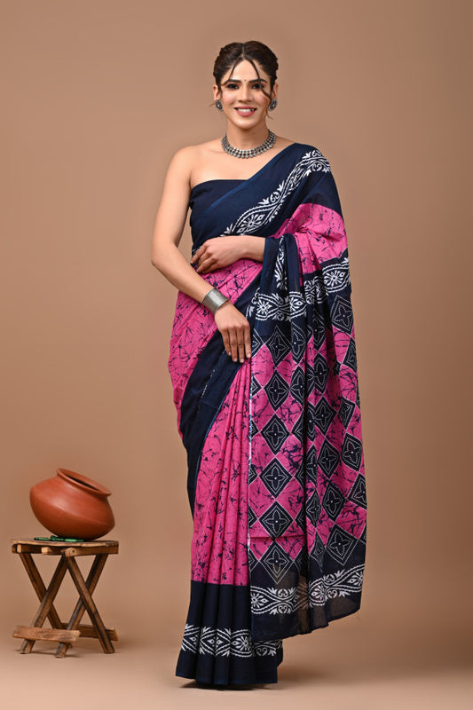 Bagru Block Print Cotton mulmul Sarees Style 58