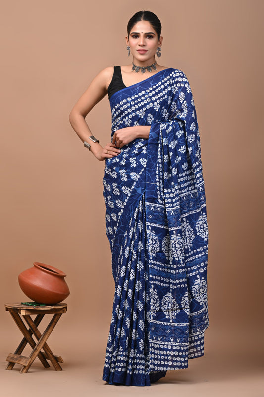 Bagru Block Print Cotton mulmul Sarees Style 62