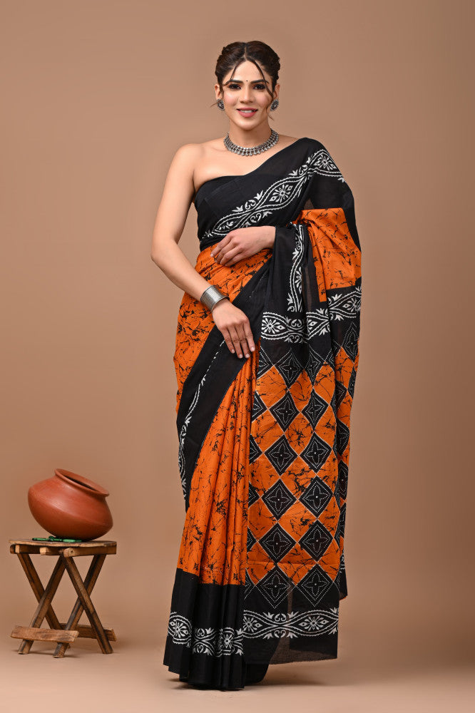 Bagru Block Print Cotton mulmul Sarees Style 64