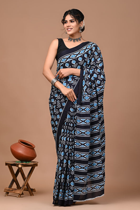Bagru Block Print Cotton mulmul Sarees Style 65