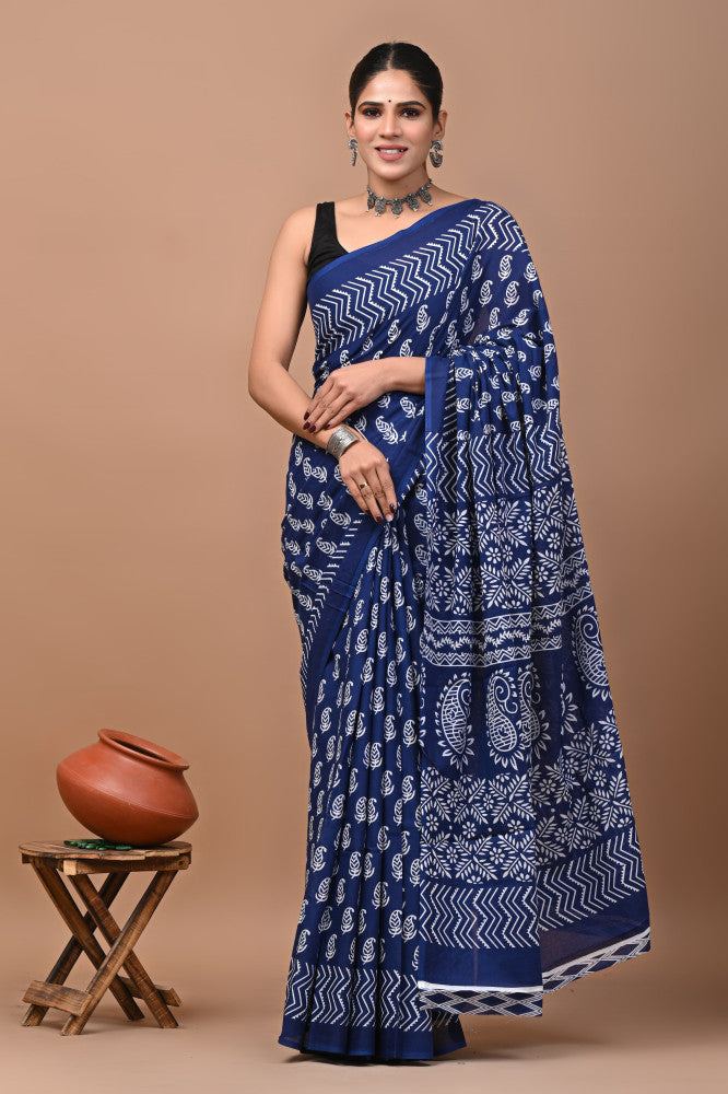 Bagru Block Print Cotton mulmul Sarees Style 69