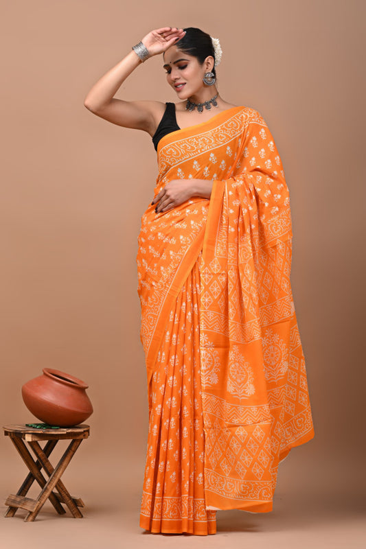 Bagru Block Print Cotton mulmul Sarees Style 71