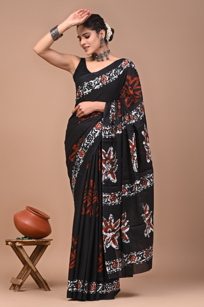 Bagru Block Print Cotton mulmul Sarees Style 78