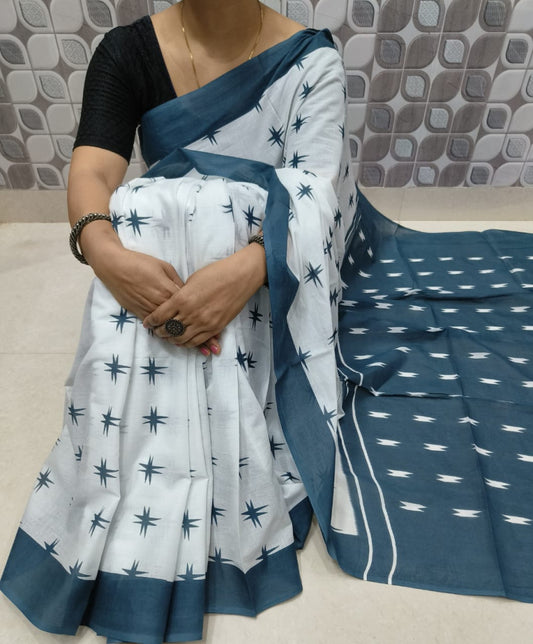 Bagru Block Print Cotton mulmul sarees with blouse Style 10