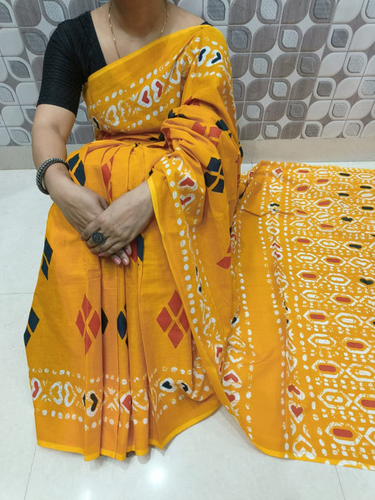 Bagru Block Print Cotton mulmul sarees with blouse Style 11