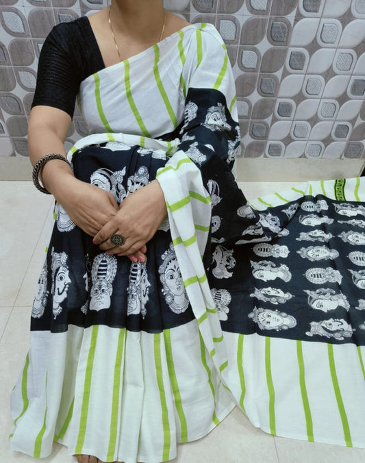 Bagru Block Print Cotton mulmul sarees with blouse Style 12