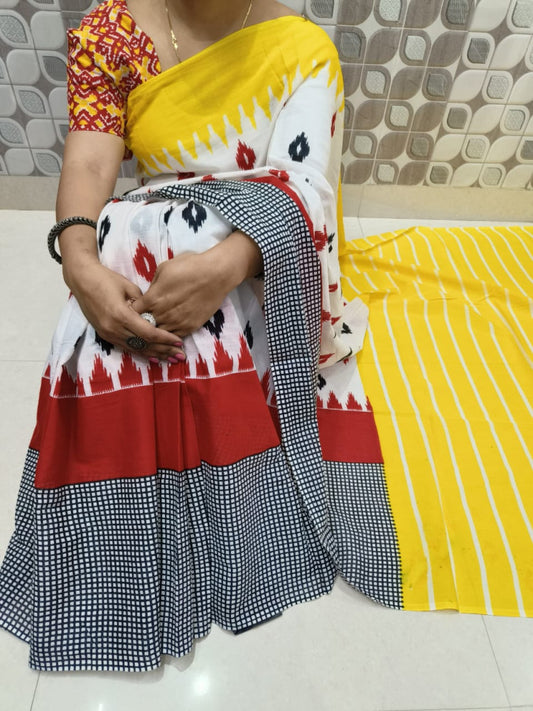 Bagru Block Print Cotton mulmul sarees with blouse Style 17