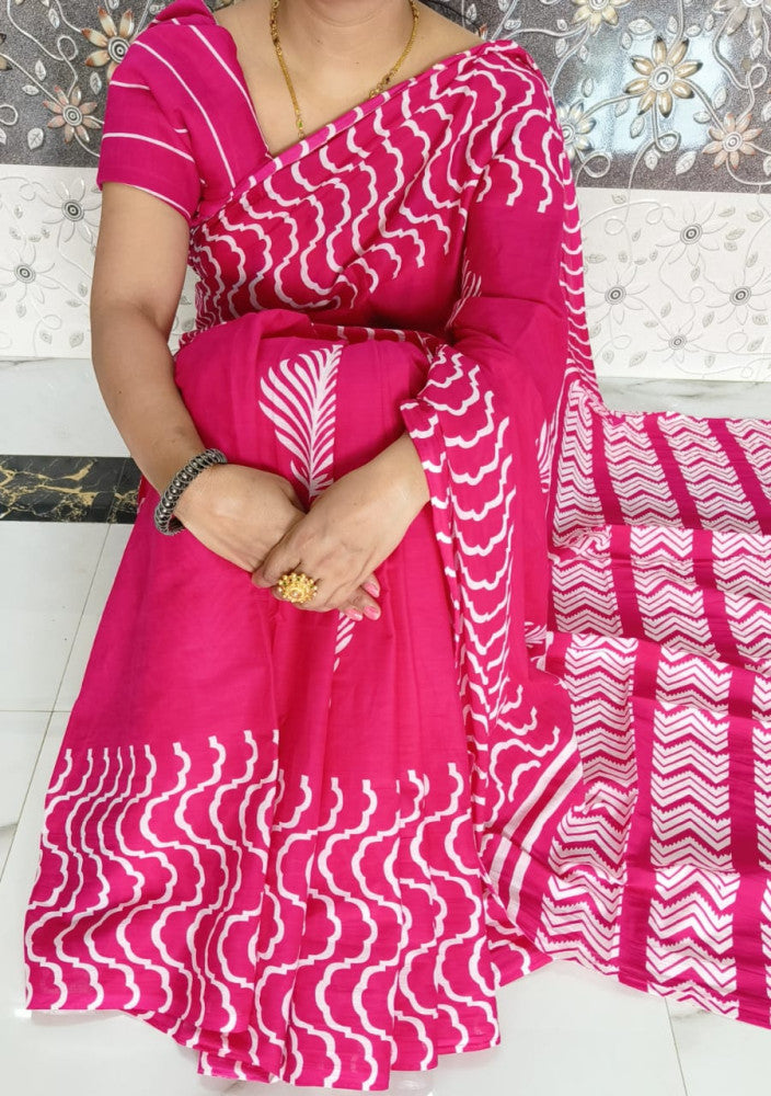 Bagru Block Print Cotton mulmul sarees with blouse Style 43