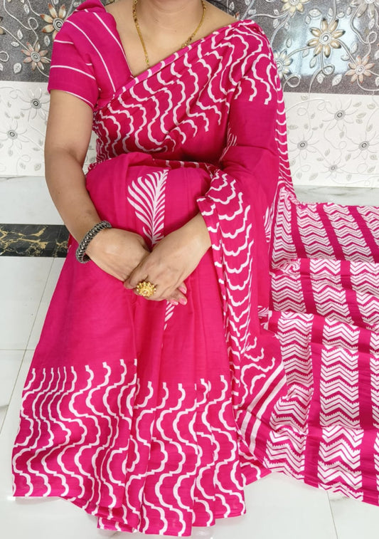 Bagru Block Print Cotton mulmul sarees with blouse Style 43