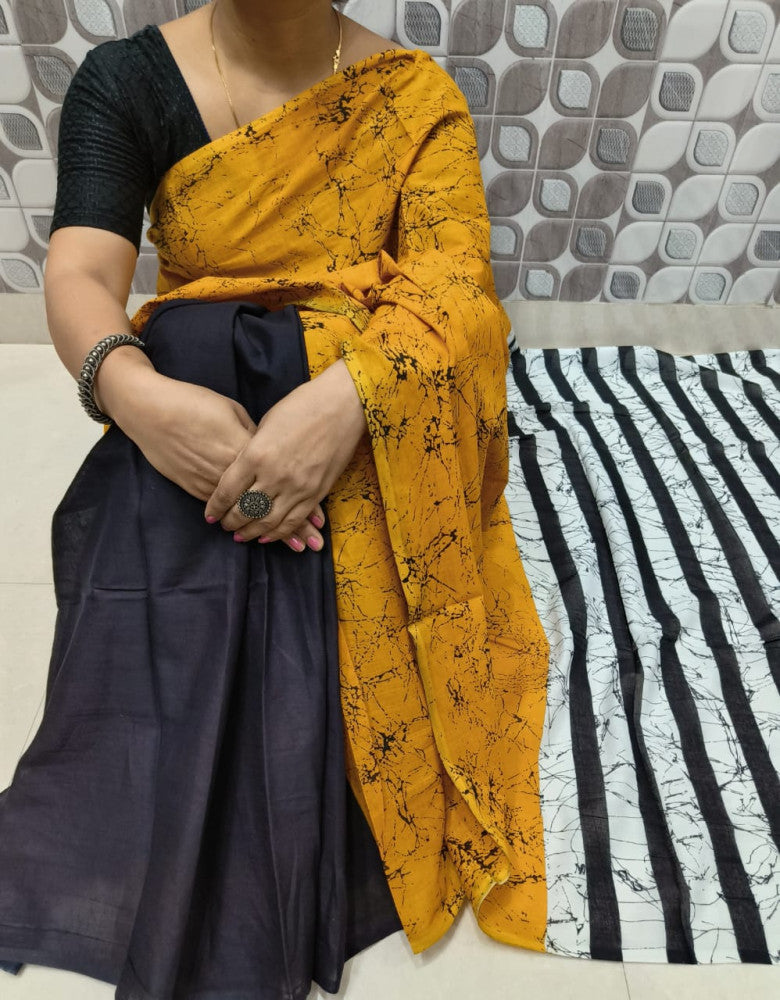 Bagru Block Print Cotton mulmul sarees with blouse Style 8