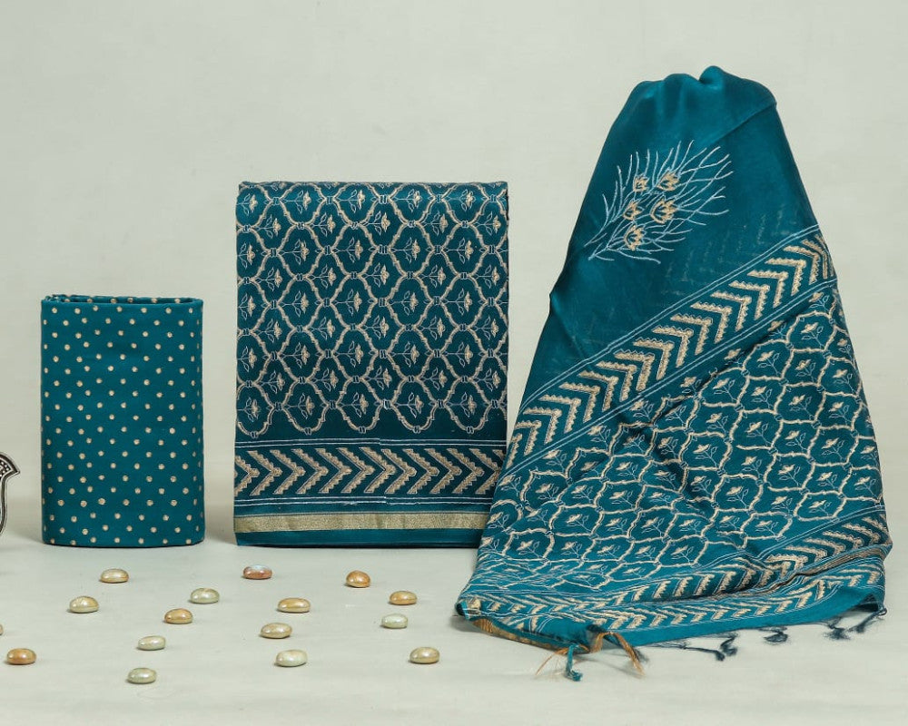 Bagru Hand Block Chanderi Silk Dress material Style 15