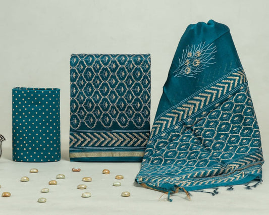 Bagru Hand Block Chanderi Silk Dress material Style 15