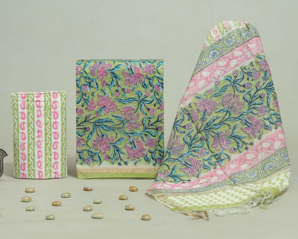 Bagru Hand Block Chanderi Silk Dress material Style 16