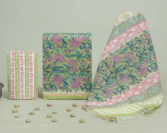 Bagru Hand Block Chanderi Silk Dress material Style 16