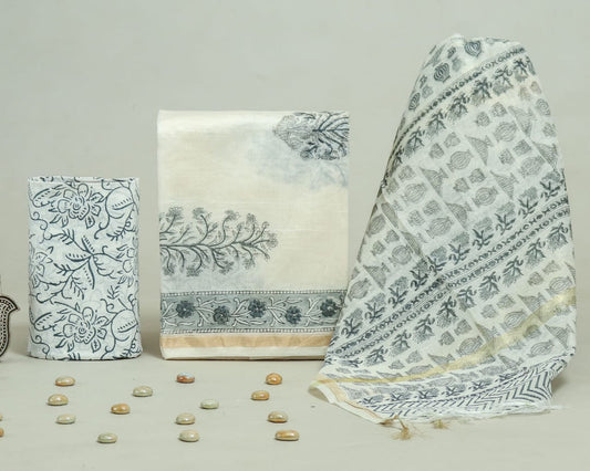 Bagru Hand Block Chanderi Silk Dress material Style 18