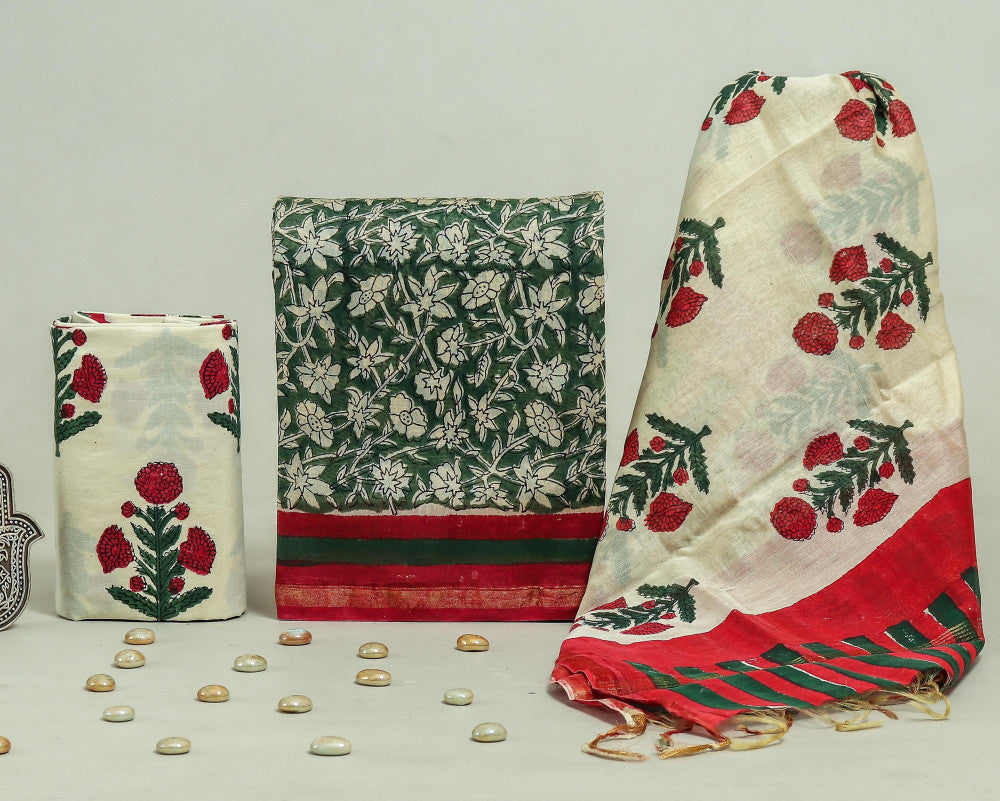 Bagru Hand Block Chanderi Silk Dress material Style 20