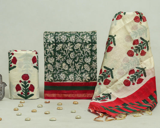 Bagru Hand Block Chanderi Silk Dress material Style 20