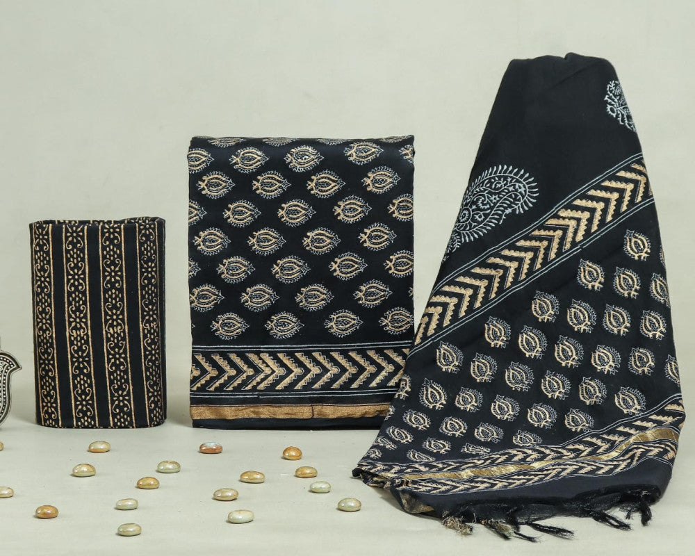 Bagru Hand Block Chanderi Silk Dress material Style 21