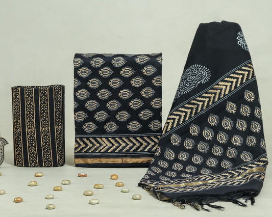 Bagru Hand Block Chanderi Silk Dress material Style 21