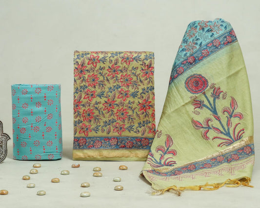 Bagru Hand Block Chanderi Silk Dress material Style 23