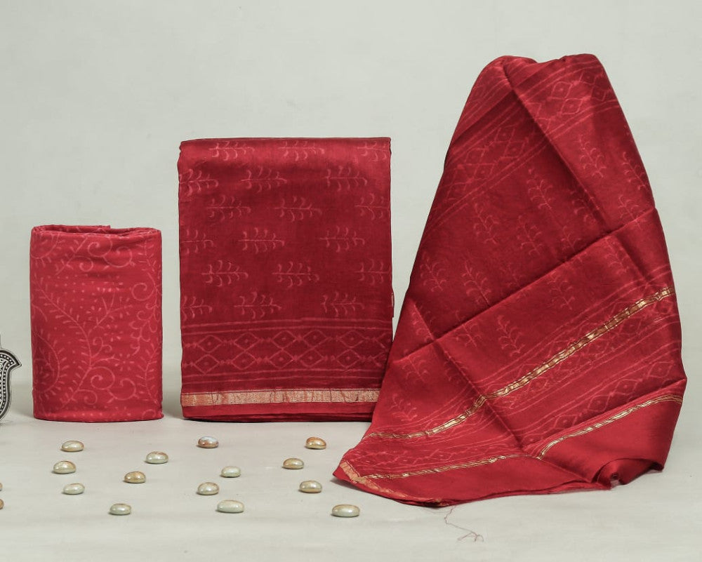 Bagru Hand Block Chanderi Silk Dress material Style 24