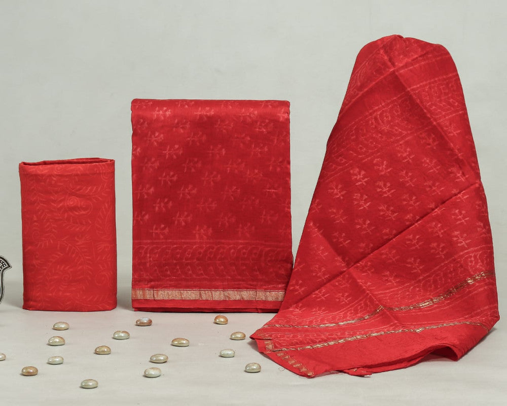 Bagru Hand Block Chanderi Silk Dress material Style 26