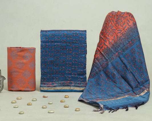 Bagru Hand Block Chanderi Silk Dress material Style 27