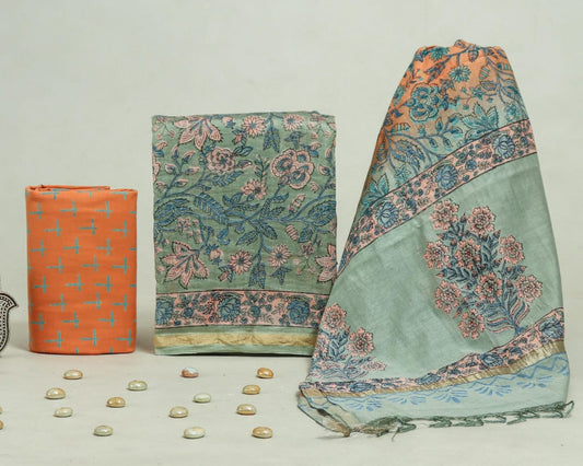 Bagru Hand Block Chanderi Silk Dress material Style 28