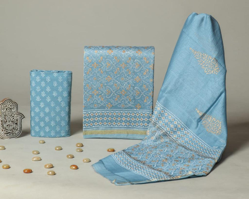 Bagru Hand Block Chanderi Silk Dress material Style 29