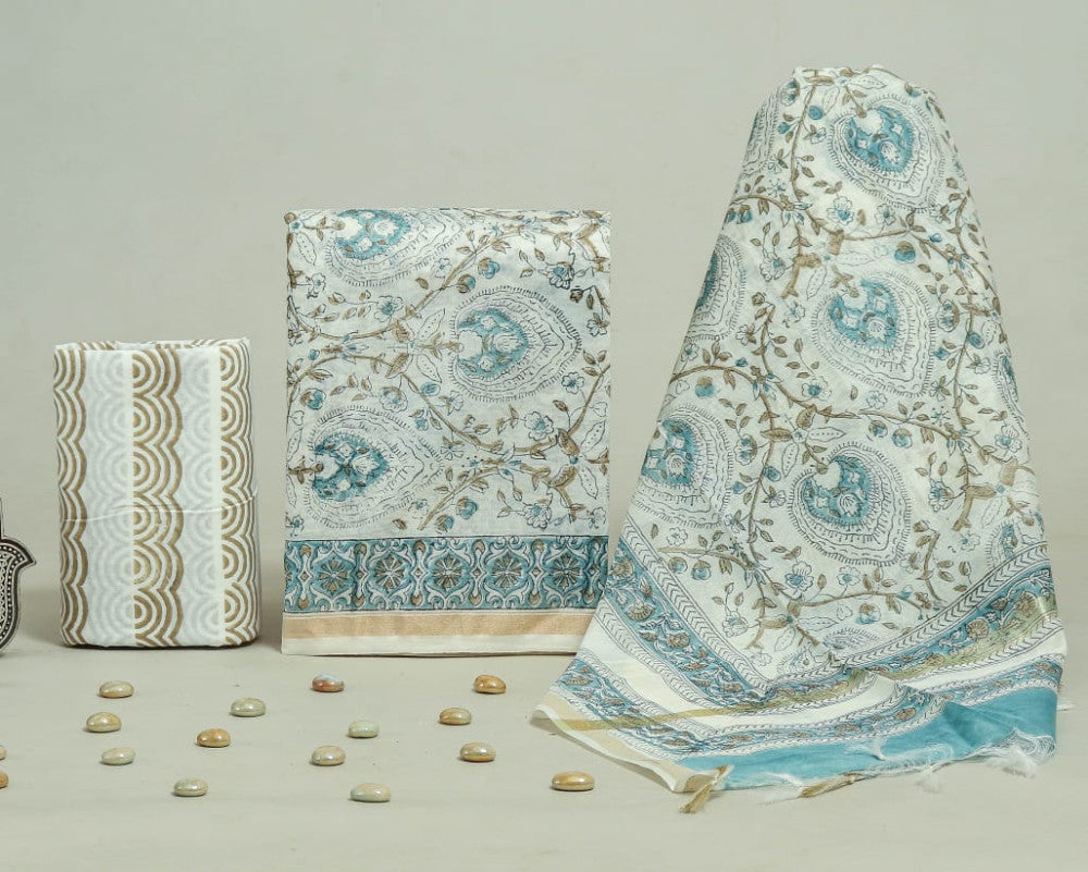 Bagru Hand Block Chanderi Silk Dress material Style 3