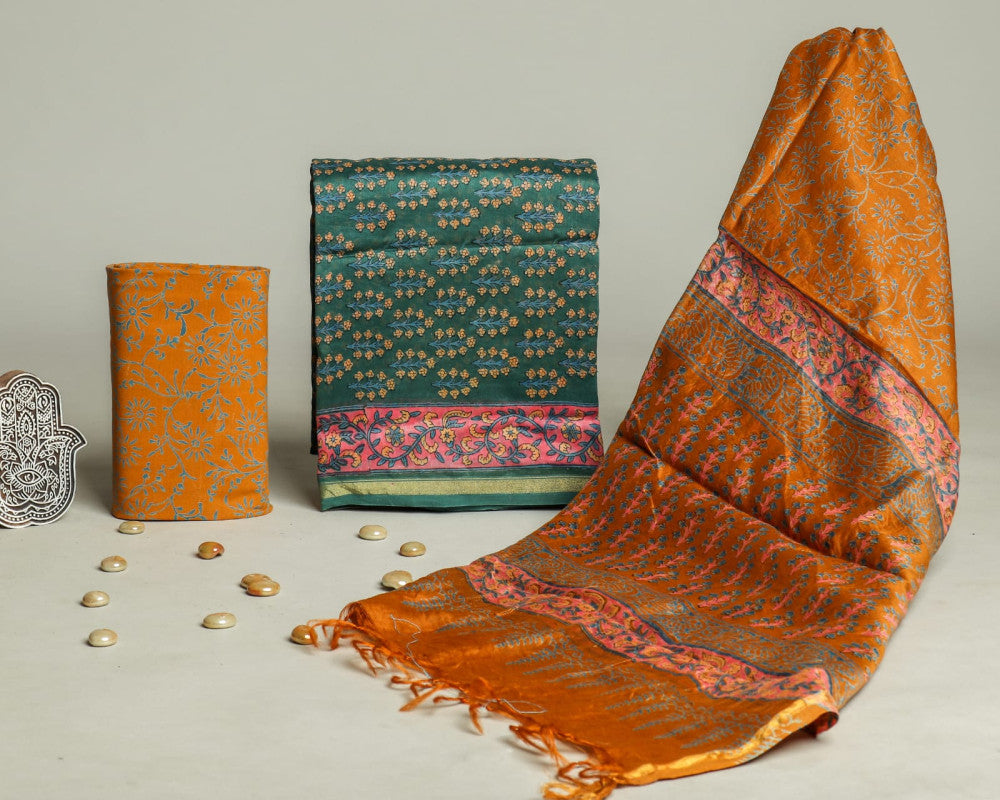 Bagru Hand Block Chanderi Silk Dress material Style 32