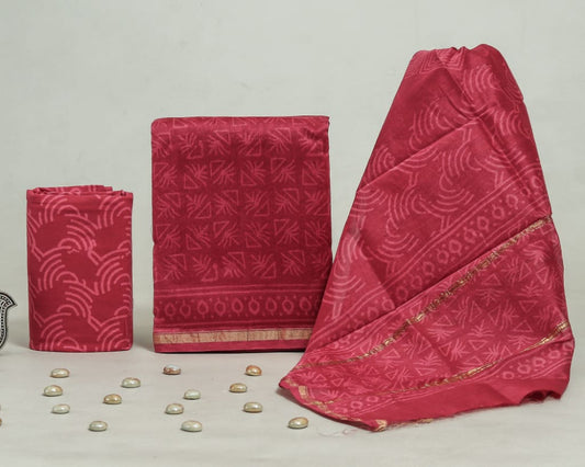 Bagru Hand Block Chanderi Silk Dress material Style 33