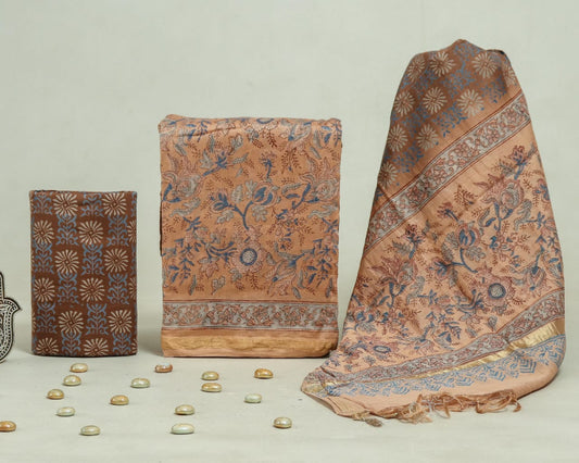 Bagru Hand Block Chanderi Silk Dress material Style 34