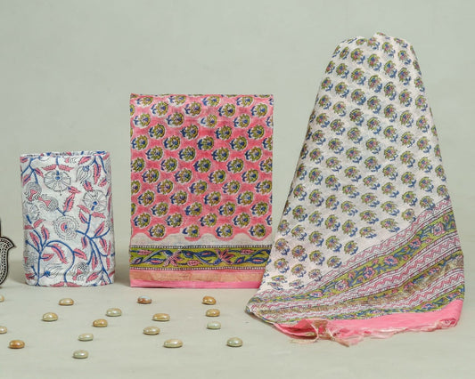 Bagru Hand Block Chanderi Silk Dress material Style 39