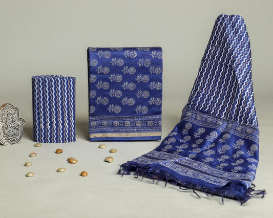 Bagru Hand Block Chanderi Silk Dress material Style 43