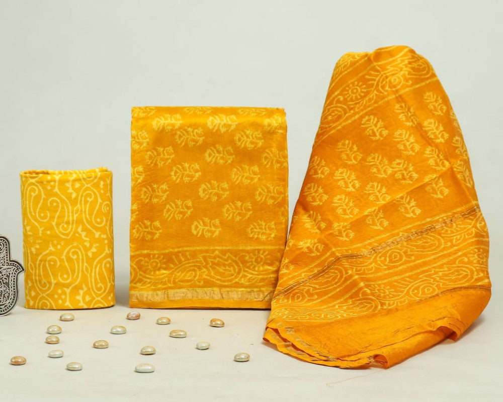 Bagru Hand Block Chanderi Silk Dress material Style 44