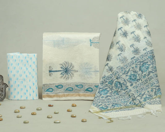 Bagru Hand Block Chanderi Silk Dress material Style 46