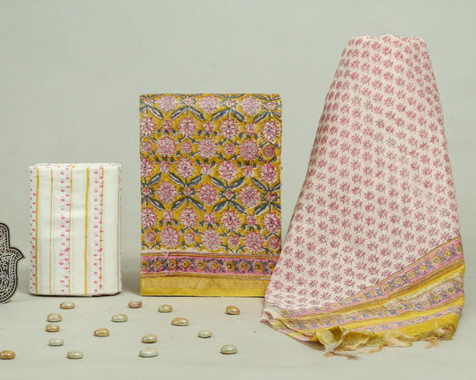 Bagru Hand Block Chanderi Silk Dress material Style 49