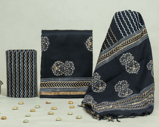 Bagru Hand Block Chanderi Silk Dress material Style 5