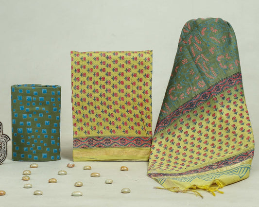 Bagru Hand Block Chanderi Silk Dress material Style 53