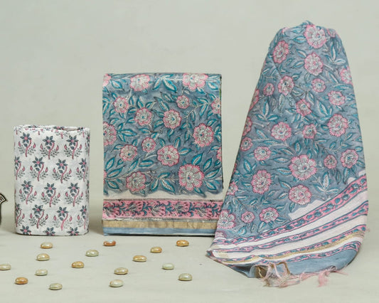 Bagru Hand Block Chanderi Silk Dress material Style 54