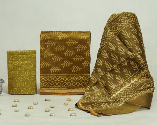 Bagru Hand Block Chanderi Silk Dress material Style 55