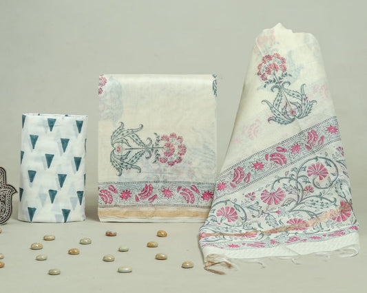 Bagru Hand Block Chanderi Silk Dress material Style 57