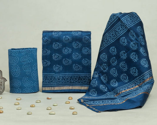 Bagru Hand Block Chanderi Silk Dress material Style 60